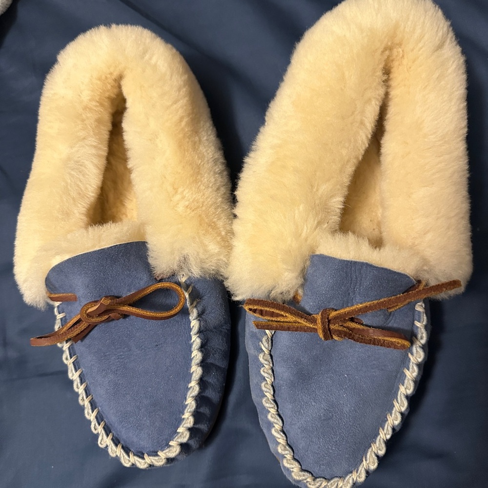Llbean Cozy Blue and Cream Slippers